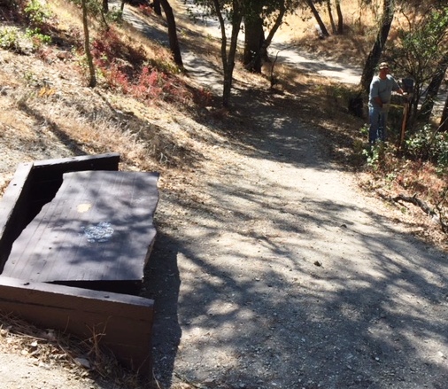 Bench and retaining wall before removal.